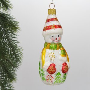 Стеклянная елочная игрушка Снеговик Фреджи 14 см, подвеска