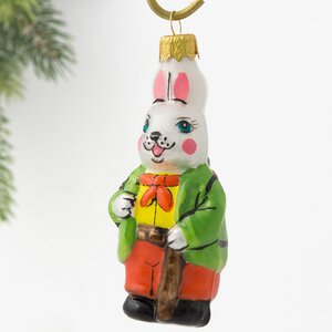 Стеклянная елочная игрушка Кролик Арнольд с рюкзаком 10 см, подвеска Коломеев фото 1