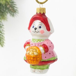 Стеклянная елочная игрушка Зайка Ариша в розовом 10 см, подвеска Коломеев фото 1