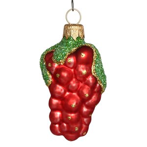 Стеклянная елочная игрушка Виноград 9 см красный, подвеска