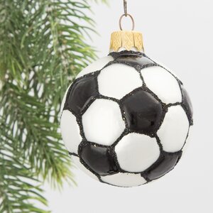 Стеклянная елочная игрушка Футбольный мяч - Black Edition 7 см, подвеска