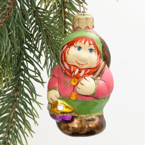 Стеклянная елочная игрушка Гном из волшебного леса 9 см, подвеска