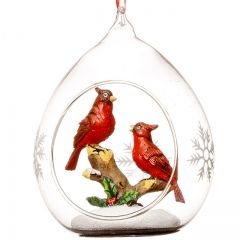 Стеклянный шар с композицией Птички 8*7*11 см, подвеска Forest Market фото 1