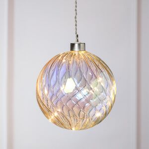 Декоративный подвесной светильник Шар Кристер 12 см, 10 теплых белых LED ламп, стекло, на батарейках