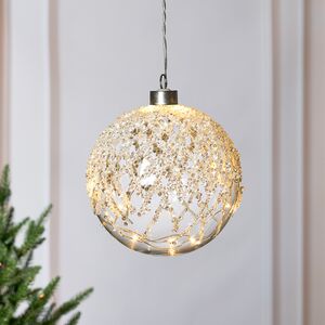 Декоративный подвесной светильник Шар Ясемин 12 см, 10 теплых белых LED ламп, на батарейках, стекло