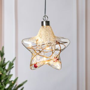 Светящаяся елочная игрушка Звезда - Frosty Cranberries 12 см, 12 теплых белых LED ламп, на батарейках, стекло