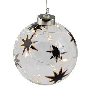Светящийся елочный шар Ivory Star 10 см, 10 теплых белых LED ламп, на батарейках Peha фото 1