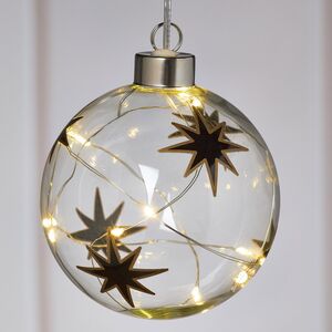 Светящийся елочный шар Ivory Star 10 см, 10 теплых белых LED ламп, на батарейках Peha фото 2