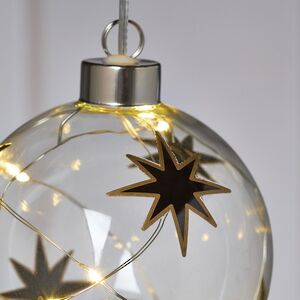 Светящийся елочный шар Ivory Star 10 см, 10 теплых белых LED ламп, на батарейках Peha фото 3