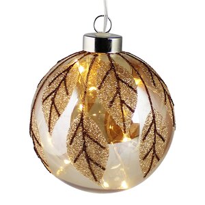 Светящийся елочный шар Amber Leaf 10 см, 10 теплых белых LED ламп, на батарейках Peha фото 1