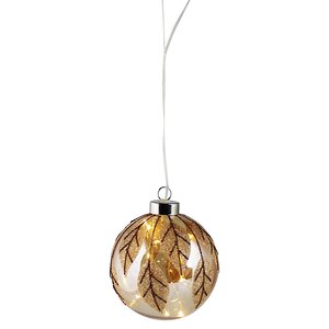 Светящийся елочный шар Amber Leaf 10 см, 10 теплых белых LED ламп, на батарейках Peha фото 2