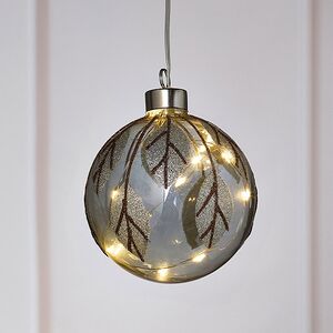 Светящийся елочный шар Smoke Leaf 10 см, 10 теплых белых LED ламп, на батарейках