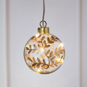 Светящийся елочный шар Gold Leaf 8 см, 4 теплых белых LED ламп, на батарейках