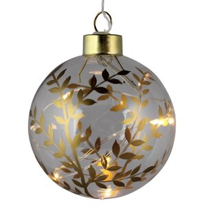 Светящийся елочный шар Gold Leaf 8 см, 4 теплых белых LED ламп, на батарейках Peha фото 1