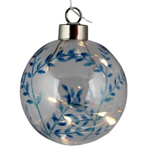 Светящийся елочный шар Ice Leaf 8 см, 4 теплых белых LED ламп, на батарейках Peha фото 1