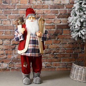 Большой Шотландский Санта с подарками и лыжами 122 см