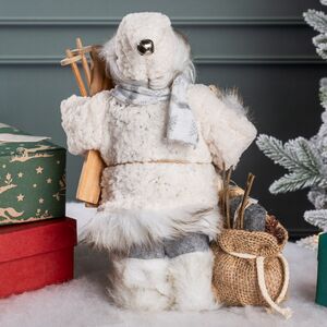 Санта в мохнатой шубе с подарками и лыжами 25 см Peha фото 3