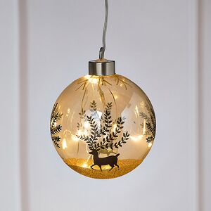 Светящийся елочный шар Amber Reindeer 10 см, 10 теплых белых LED ламп, на батарейках