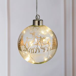 Светящийся елочный шар Ivory Reindeer 10 см, 10 теплых белых LED ламп, на батарейках