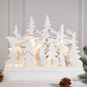 Новогодний светильник Санта в зимнем лесу 29*24 см, на батарейках