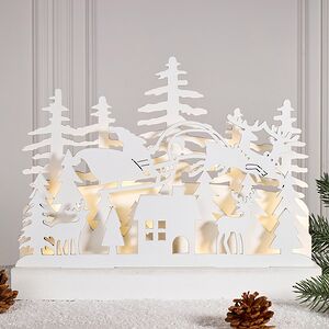 Новогодний светильник Санта в снежном лесу 23 см, на батарейках