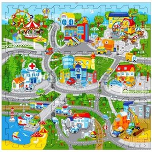 Игровой коврик-пазл Веселый городок, 90*90 см, 25 элементов Затейники фото 1