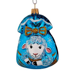 Елочная игрушка Символ года - Овечка Молли 9 см синяя, стекло