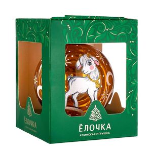 Елочный шар Символ года - Белая Овечка 8 см золотой, стекло Фабрика Елочка фото 5