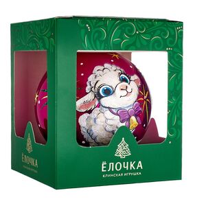 Елочный шар Символ года - Овечка Снежка вишнёвый 10 см, стекло Фабрика Елочка фото 5