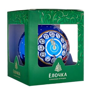 Елочный шар Символ года - Козлик и Часы 10 см синий, стекло Фабрика Елочка фото 7
