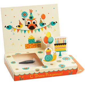 Подарочный набор Живая открытка - С Днём рождения, с совенком Happy Plant фото 2