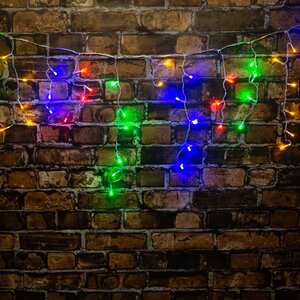 Гирлянда для дома Сосульки 2*0.48 м, 80 разноцветных LED ламп, прозрачный ПВХ, контроллер, IP20