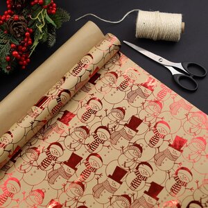 Крафт бумага для подарков Christmas House: Снеговики 150*70 см