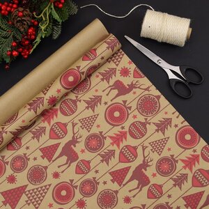 Крафт бумага для подарков Christmas Charm: Новогодний Праздник 200*70 см