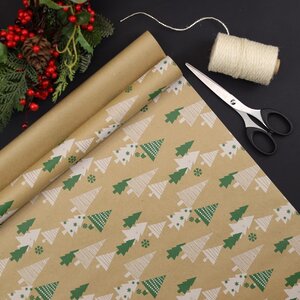 Крафт бумага для подарков Christmas Charm: Елочки 200*70 см