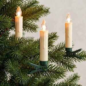 Светодиодные свечи для елки Мерцающее Пламя с пультом, 9 см, 10 шт с теплыми белыми LED лампами, на клипсе, на батарейках, IP20