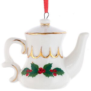 Елочная игрушка из фарфора Чайник - Рождественское чаепитие 6 см, подвеска
