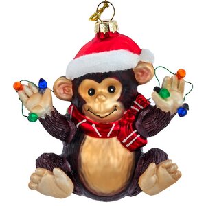 Стеклянная елочная игрушка Обезьянка - Monkey Santa 10 см, подвеска Kurts Adler фото 1