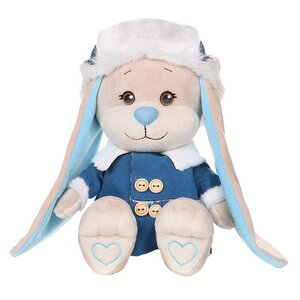 Мягкая игрушка Зайчик Жак в синей дублёнке и шапке-ушанке 25 см, коллекция Jack&Lin
