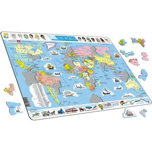Пазл Карты и Континенты - Карта мира, 107 элементов, 36*28 см LARSEN фото 2