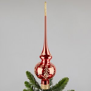 Верхушка на елку Заснеженная Ветвь 28 см красная, стекло