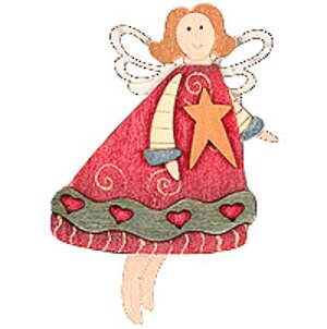 Магнит Фея с ажурными крылышками в красном платье стоящая 6*9 см