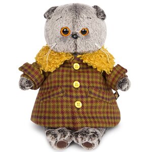 Мягкая игрушка Кот Басик в пальто с жёлтым меховым воротником 25 см