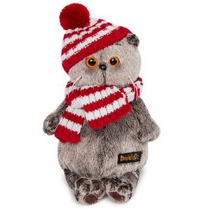 Мягкая игрушка Кот Басик в полосатой шапке с шарфом 22 см Budi Basa фото 1