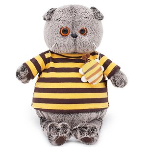 Мягкая игрушка Кот Басик в полосатой футболке с пчелой