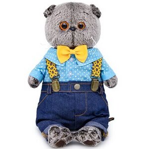 Мягкая игрушка Кот Басик в джинсах с подтяжками 19 см