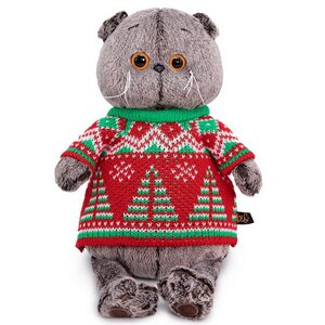 Мягкая игрушка Кот Басик в свитере с елками: