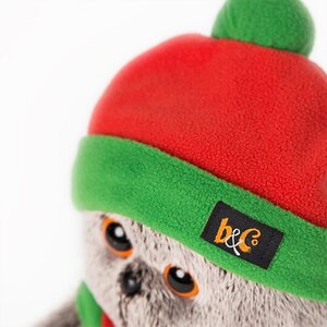 Мягкая игрушка Кот Басик в оранжево-зеленой шапке и шарфике 22 см Budi Basa фото 2