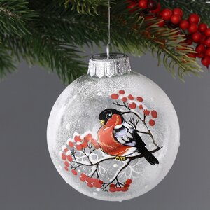 Стеклянный елочный шар Задумчивый снегирь 10 см Коломеев фото 1