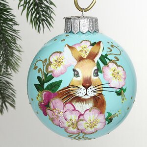 Стеклянный елочный шар Кролик Жанни в цветах 10 см